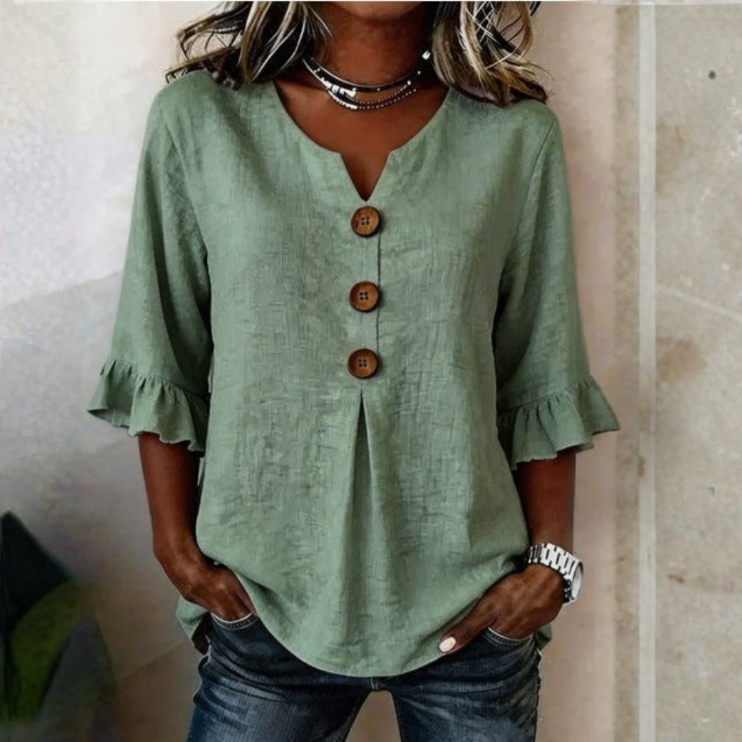 Maeve | Buttoned Ruffle Blouse