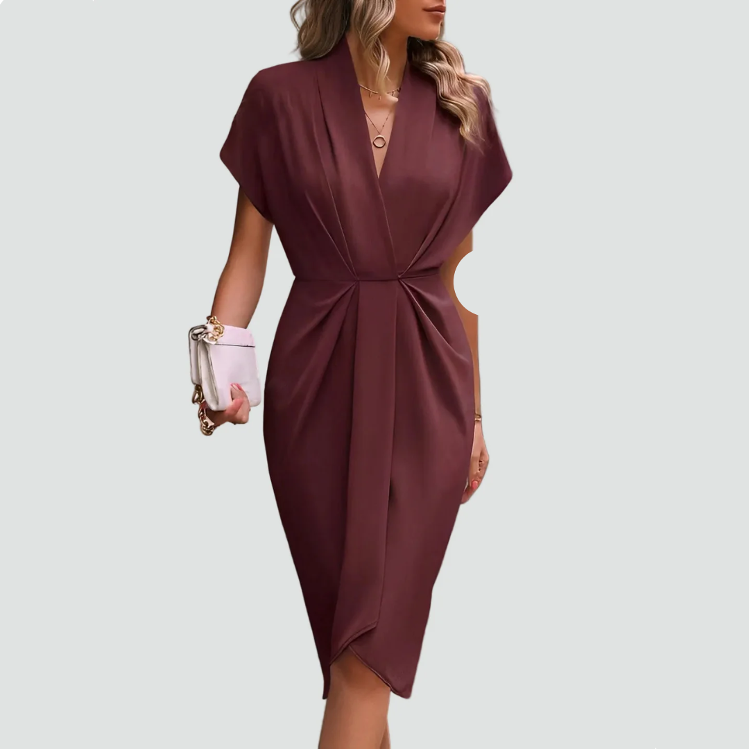 Mallory | Elegant women's wrap midi cocktail dress