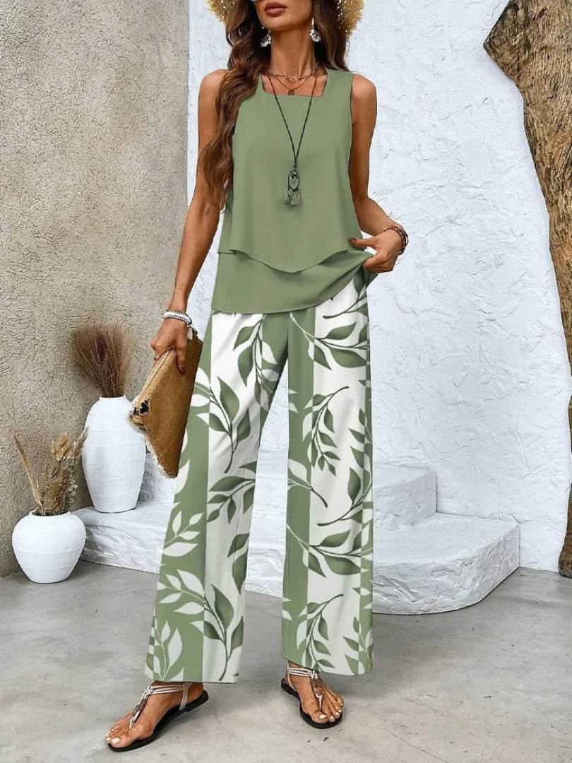 Ovelynra™ | Sleeveless Blouse & Wide-Leg Trousers