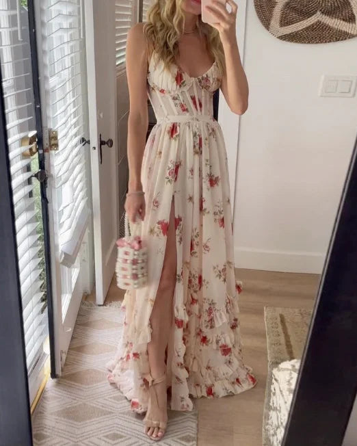 Paola | Romantic floral dress with V-neck