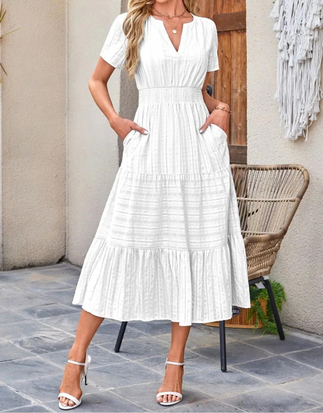 Victoria | Ruffled Midi Dress V-Neckline