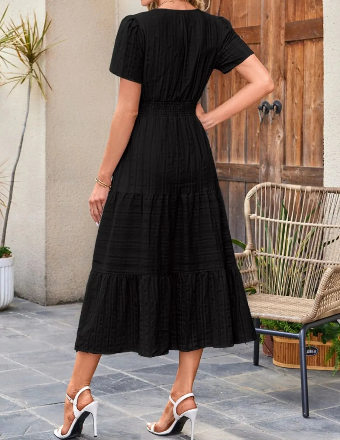 Victoria | Ruffled Midi Dress V-Neckline