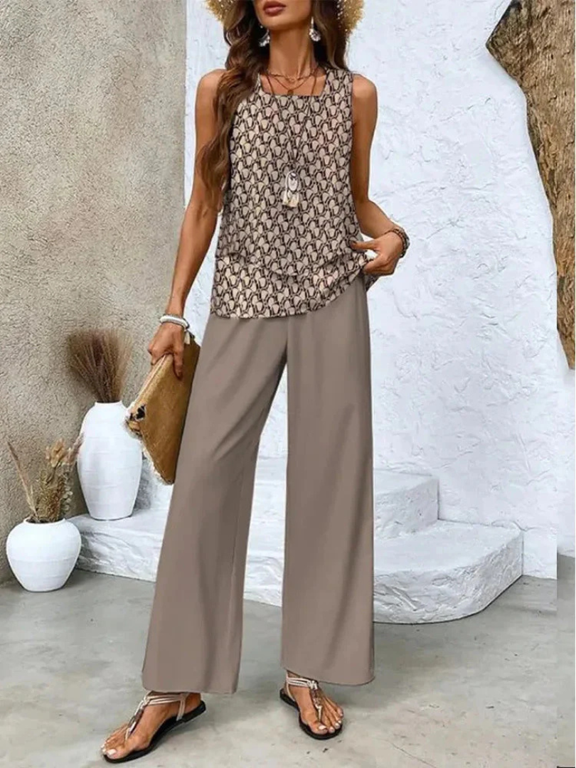 Ovelynra™ | Sleeveless Blouse & Wide-Leg Trousers