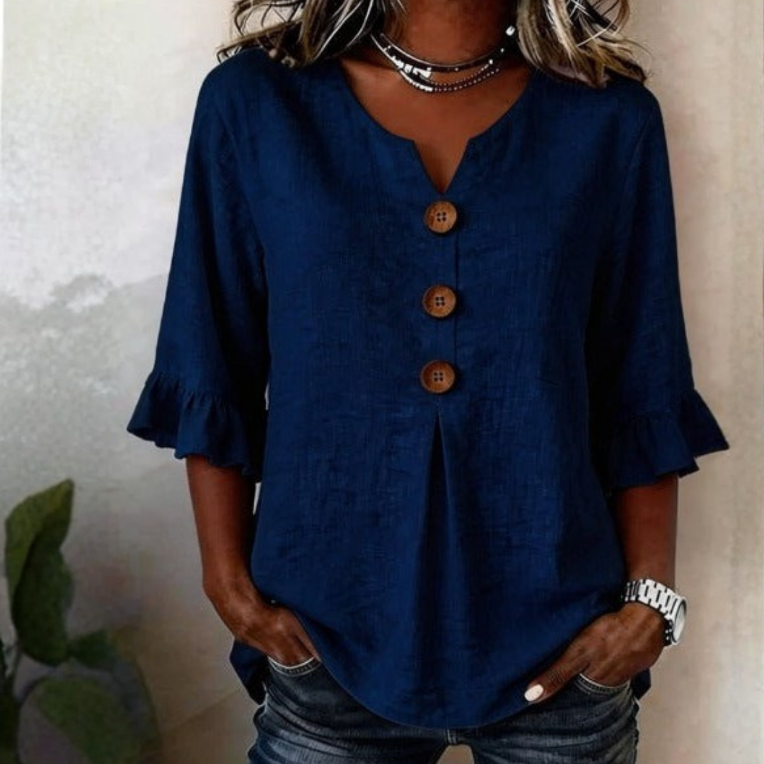 Maeve | Buttoned Ruffle Blouse