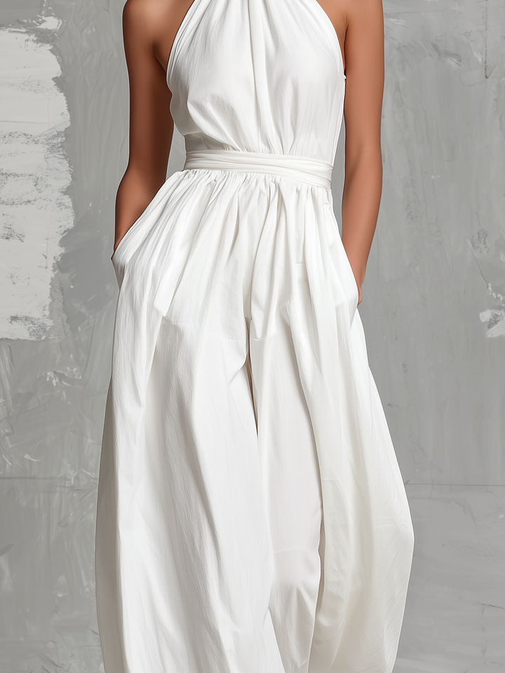 Zoltán | Elegant white woven sleeveless halter-neck jumpsuit • S1