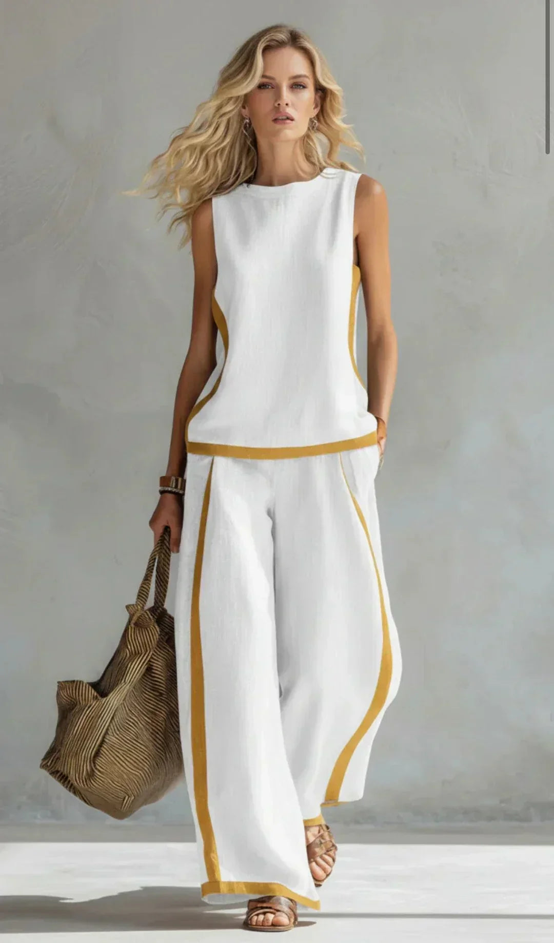 Ursula – Chic-casual vest and pants set with bicolor finishes