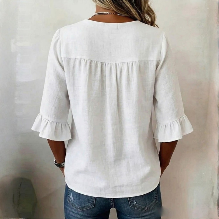 Maeve | Buttoned Ruffle Blouse