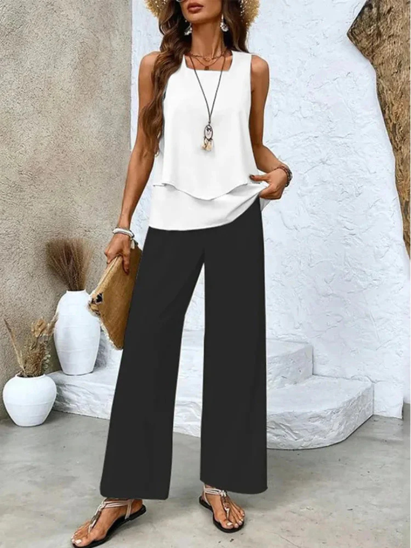 Ovelynra™ | Sleeveless Blouse & Wide-Leg Trousers
