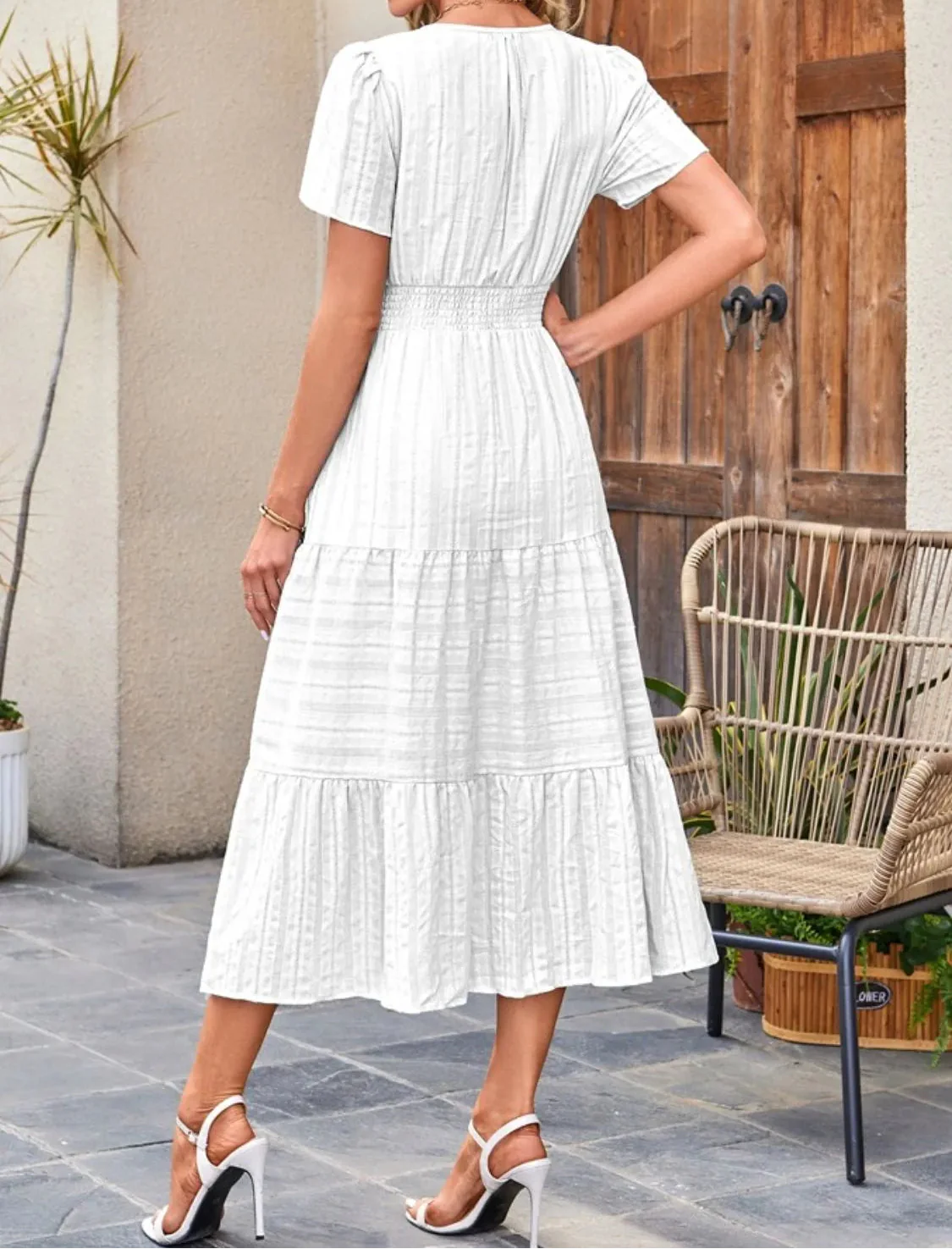 Victoria | Ruffled Midi Dress V-Neckline