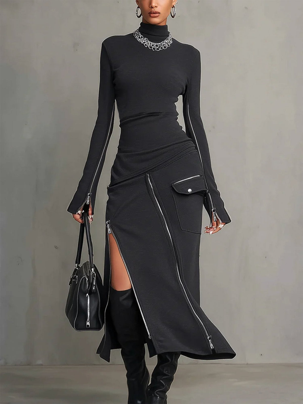 Vivian | High-Neck Zip-Pocket Set