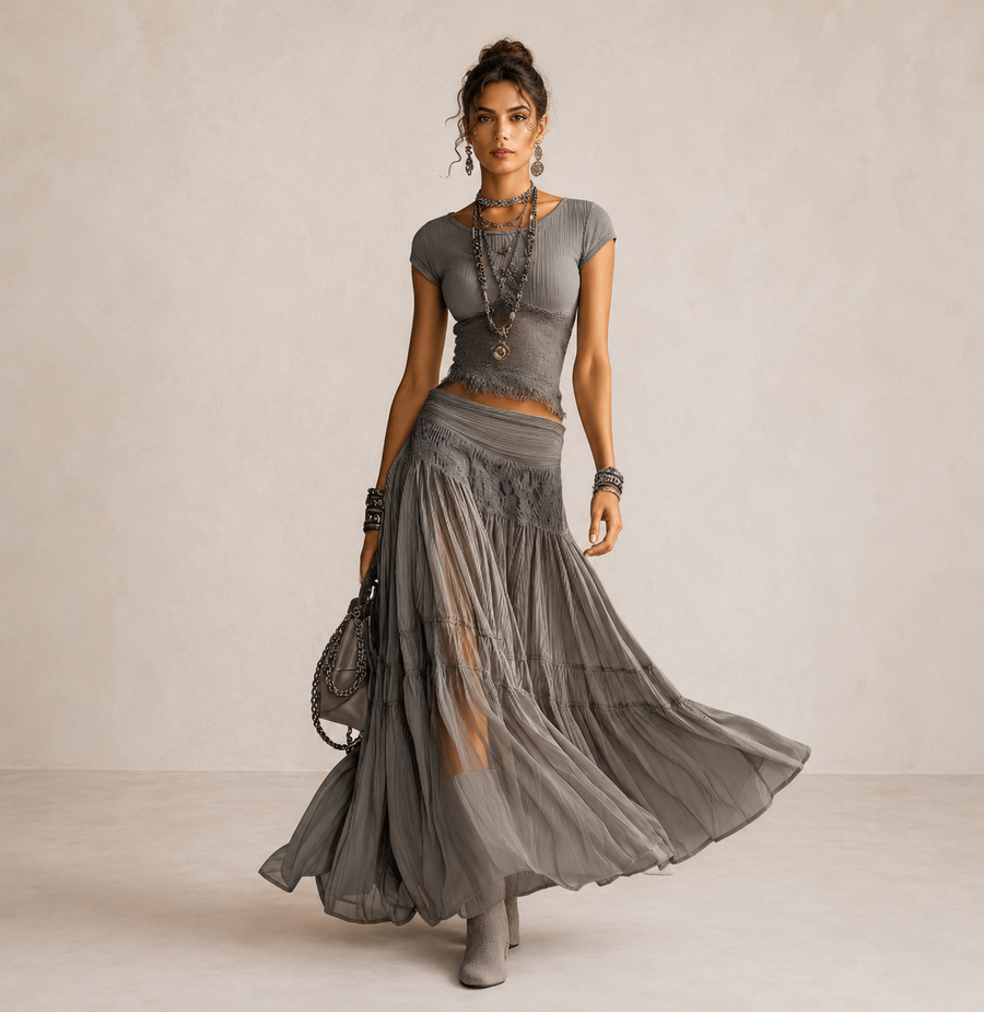 MILENA – Gray Lace Set