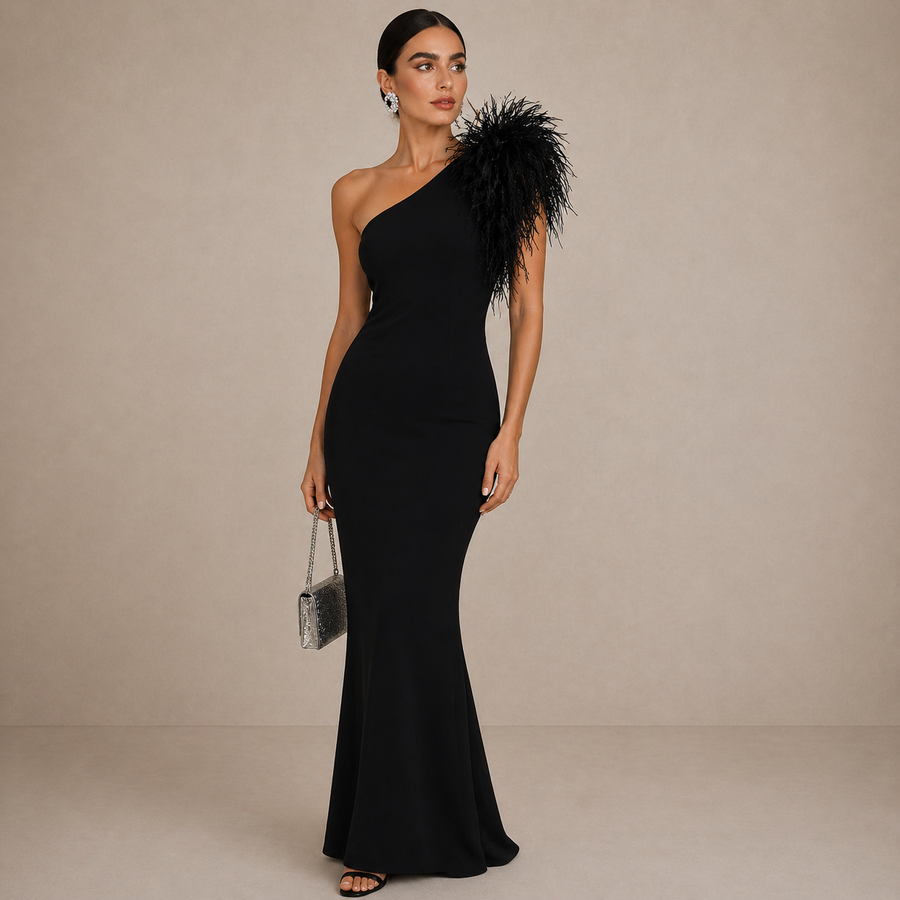 LORESA | Maxi Dress with Feathers