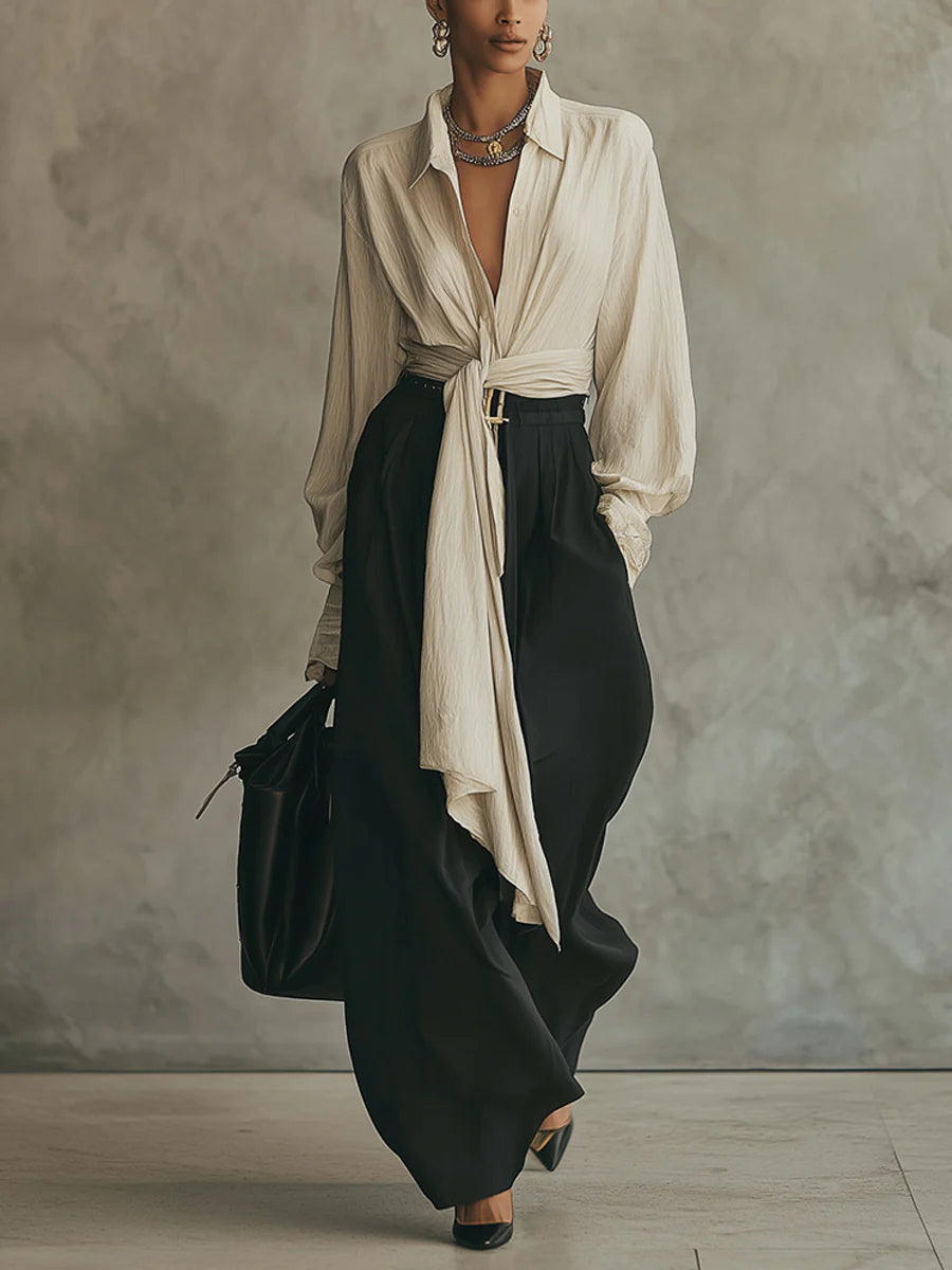 Harper | Tie-Front Shirt & Wide-Leg Trousers Set