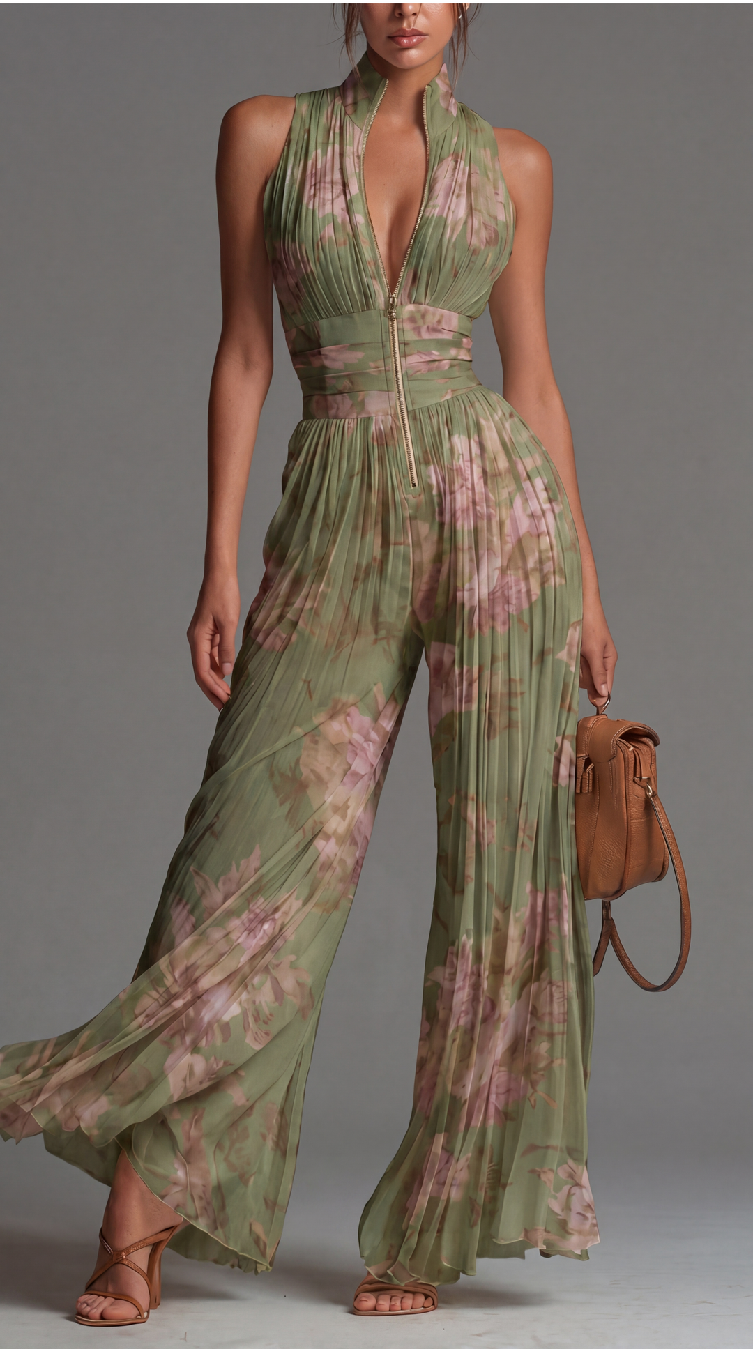 Inés | Pleated Floral Chiffon Jumpsuit