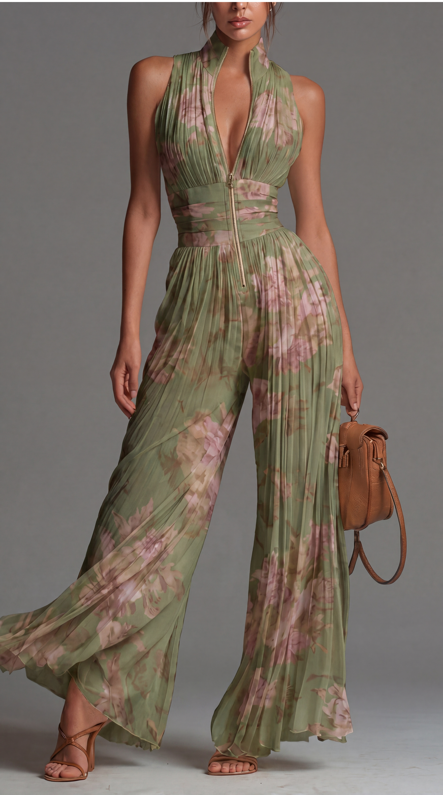 Inés | Pleated Floral Chiffon Jumpsuit