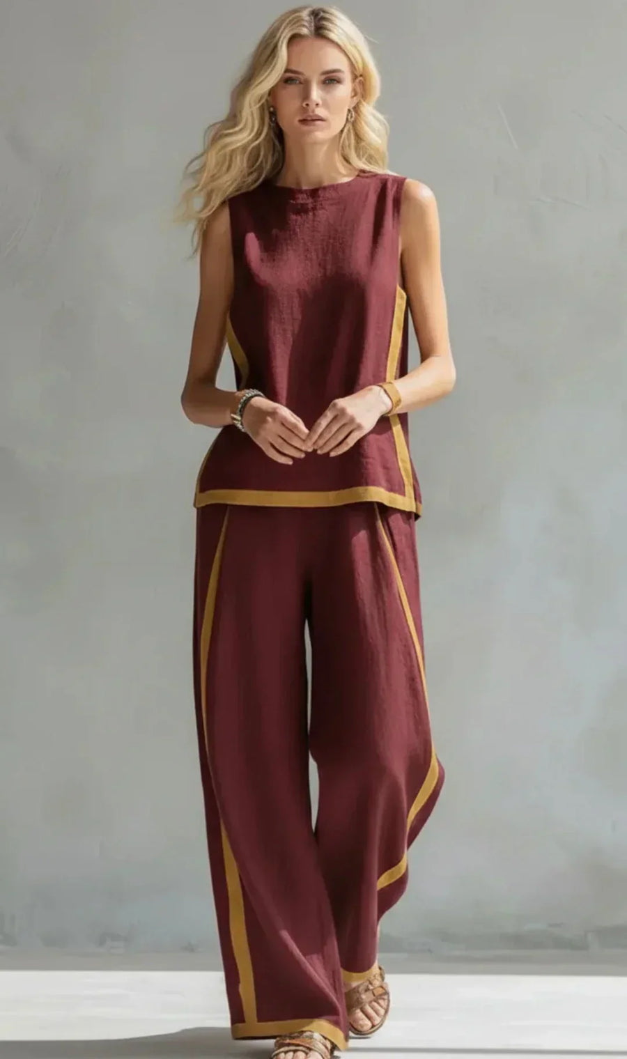 Ursula – Chic-casual vest and pants set with bicolor finishes