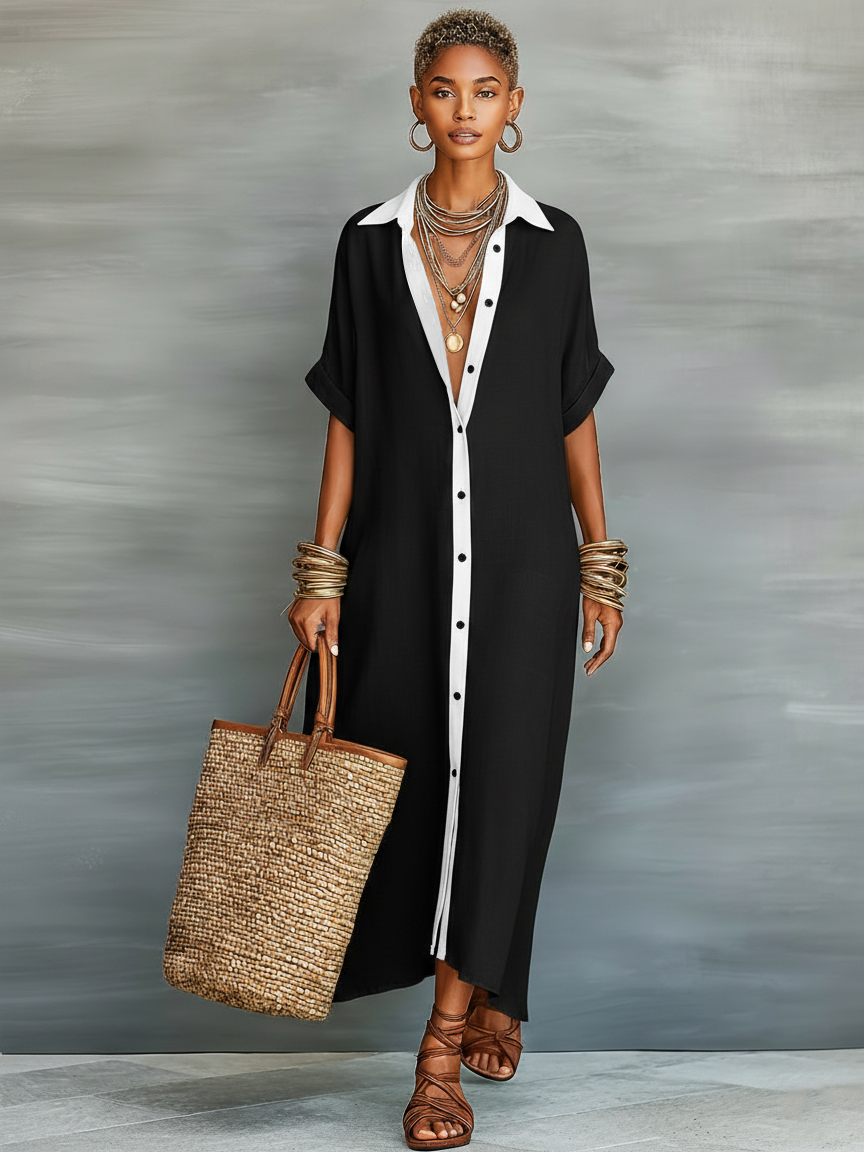 Women's Minimalist Short-sleeved Shirt Maxi Dress