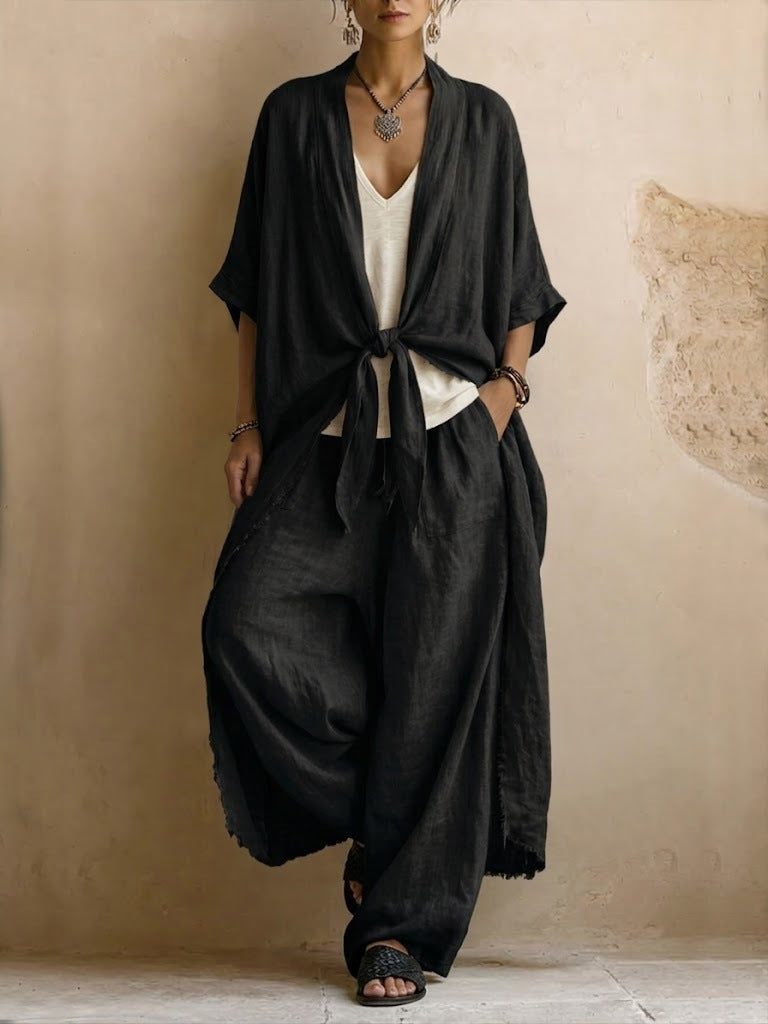 Oversized Kimono & Wide Leg Pants Two-Piece Set