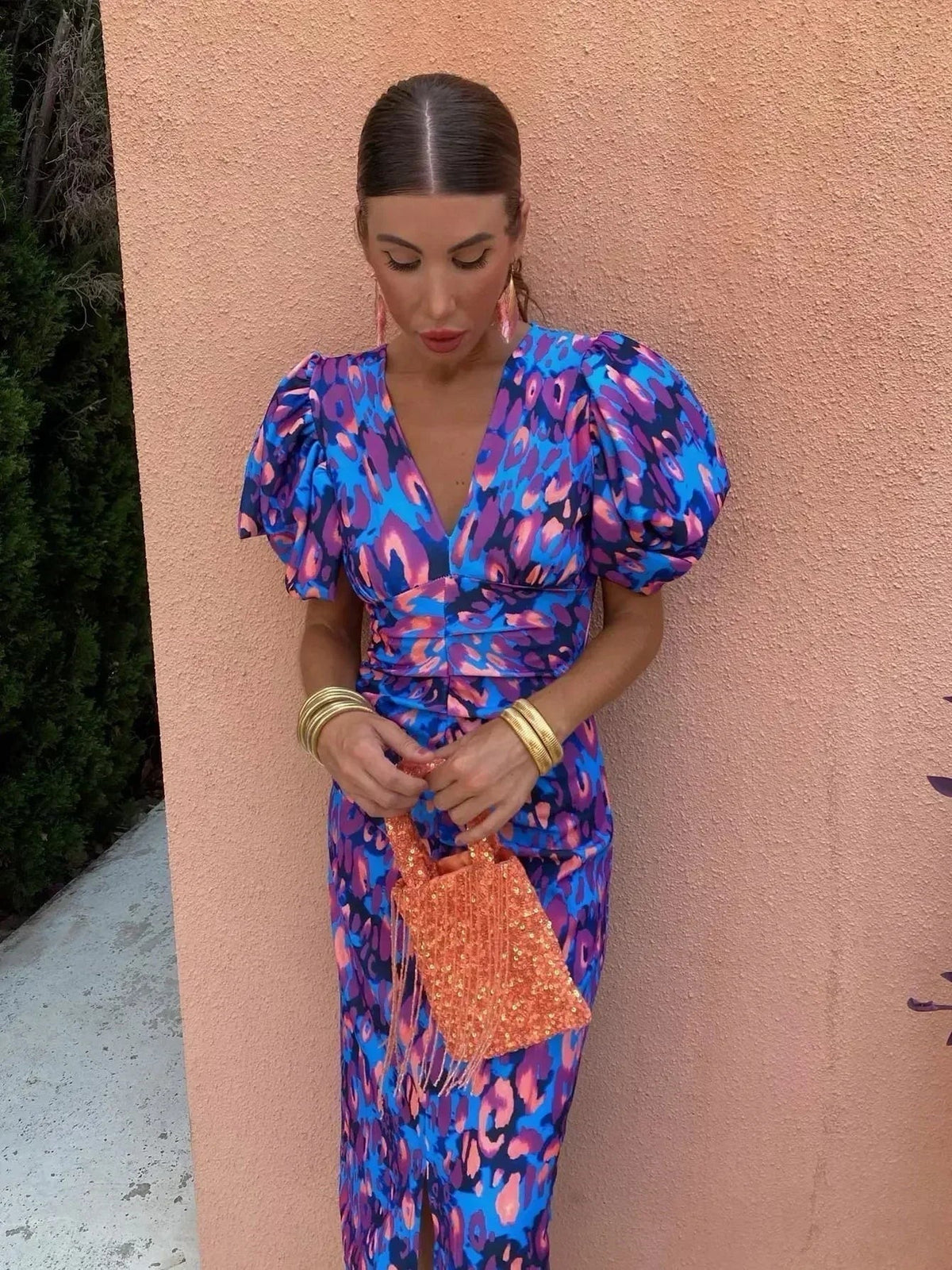 Aurora™ | Vibrant Midi Dress with Balloon Sleeves