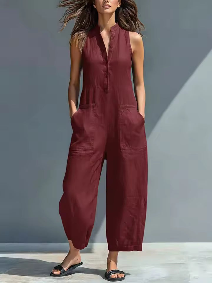 Brisa | Loose-Fitting Sleeveless Jumpsuit with Front Buttons