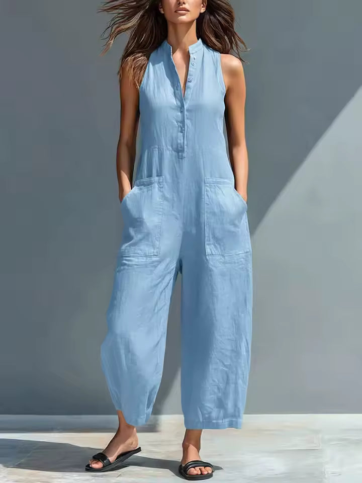 Brisa | Loose-Fitting Sleeveless Jumpsuit with Front Buttons