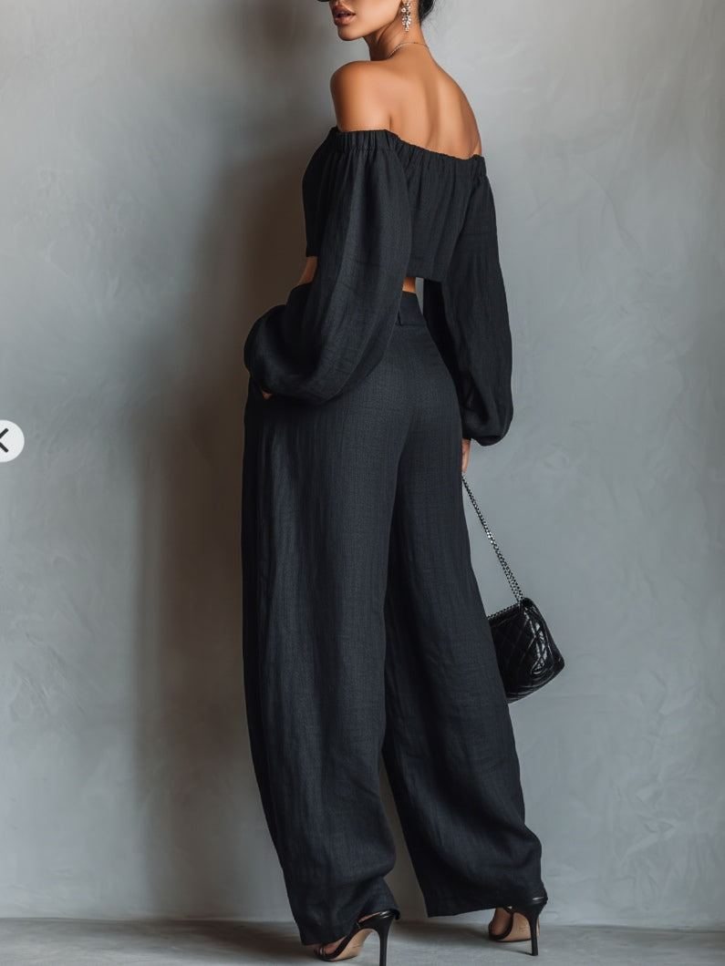 Aisha | Strapless-Style Top & Wide-Leg Pants Set