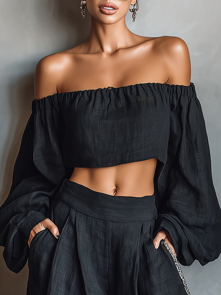 Aisha | Strapless-Style Top & Wide-Leg Pants Set