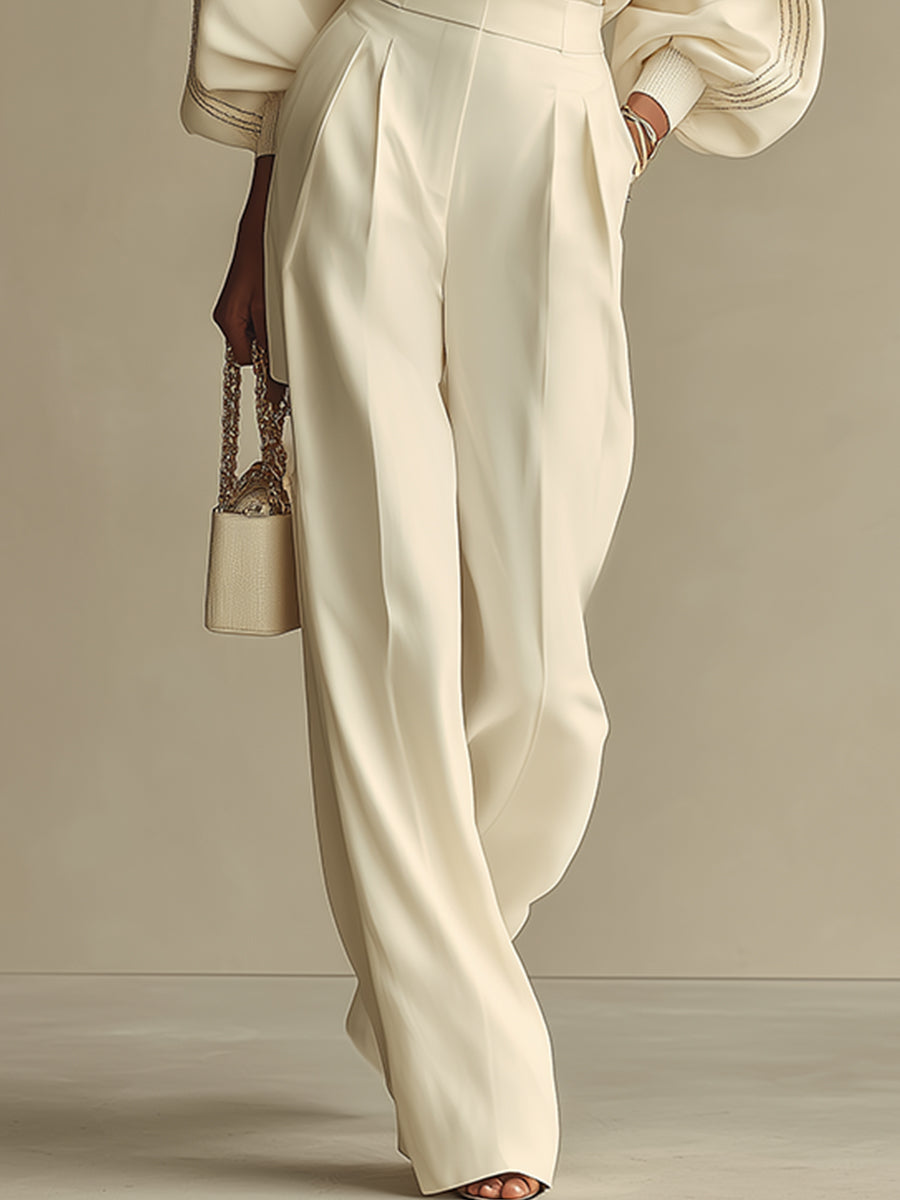 Aisha | Ribbed Knit Top & High-Waist Wide-Leg Pants Set
