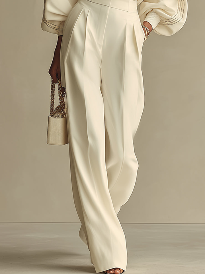 Aisha | Ribbed Knit Top & High-Waist Wide-Leg Pants Set