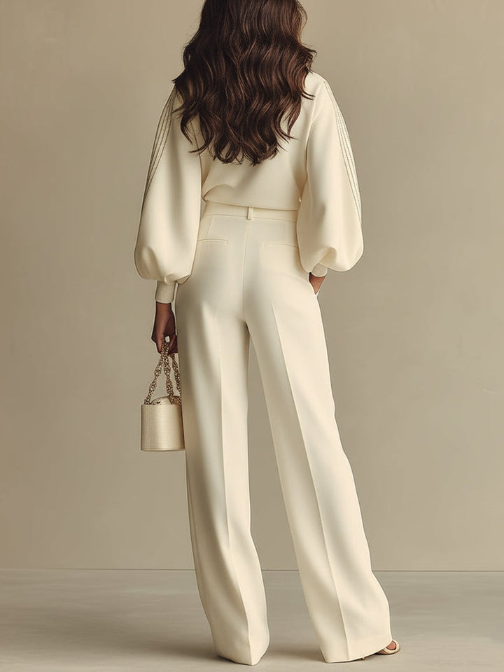 Aisha | Ribbed Knit Top & High-Waist Wide-Leg Pants Set