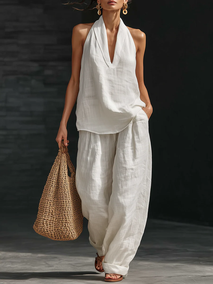 Amelia | V-Neck Top & Wide-Leg Pants Set