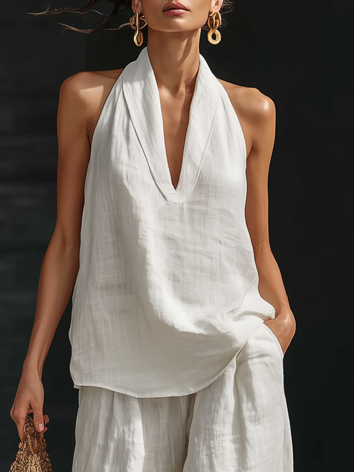 Amelia | V-Neck Top & Wide-Leg Pants Set