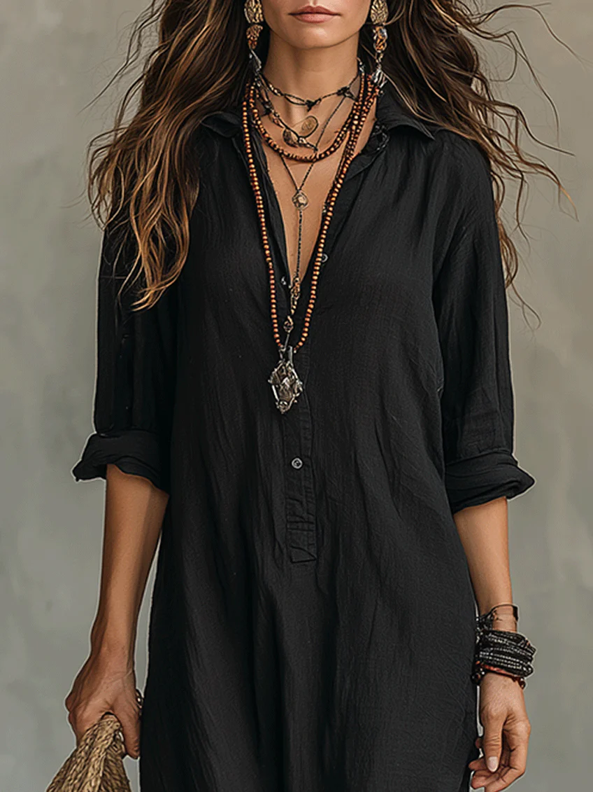Alessia – Soft Black Buttoned Maxi Dress