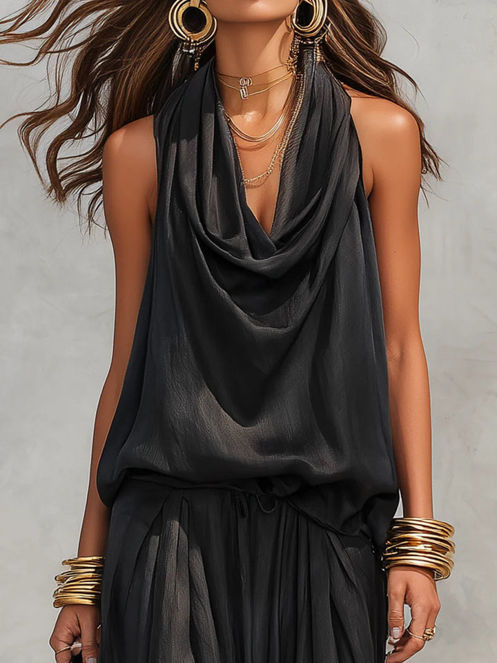 Maya | Halter Top & Pleated Wide-Leg Pants Set