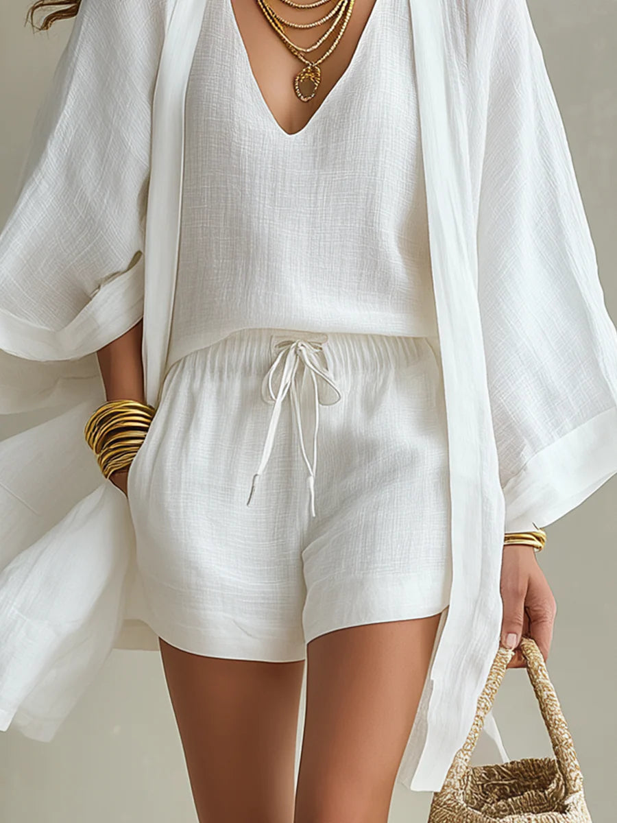Camila | Three-Piece Cardigan & Shorts Set