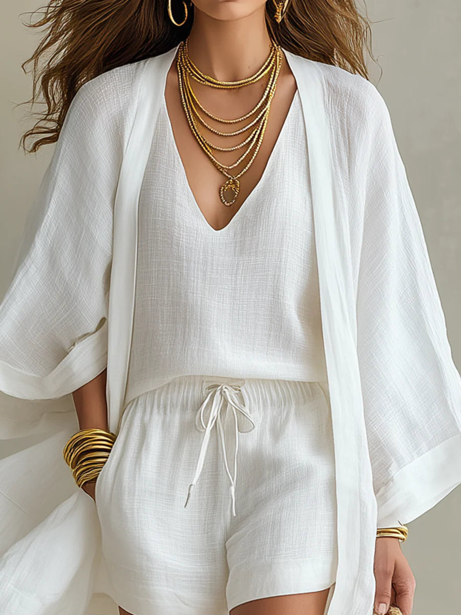 Camila | Three-Piece Cardigan & Shorts Set
