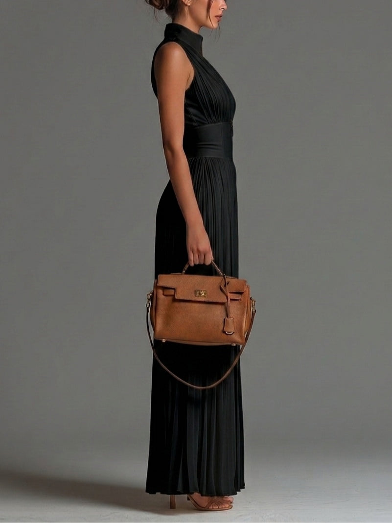 Black V-neck Sleeveless Zip-up Wide-leg Jumpsuit