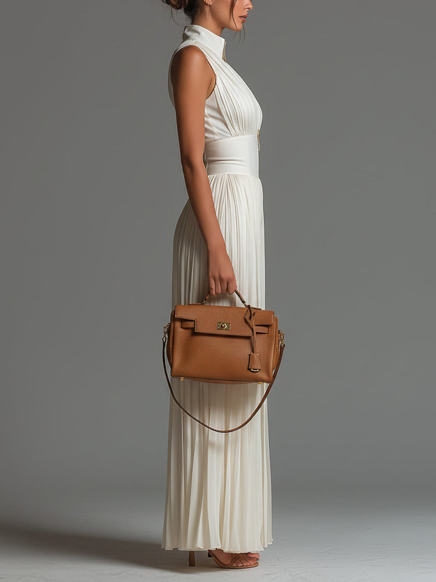 White V-neck Sleeveless Zip-up Wide-leg Jumpsuit