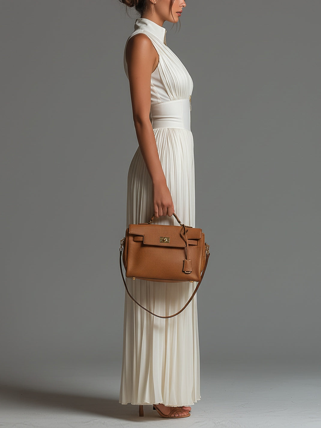 White V-neck Sleeveless Zip-up Wide-leg Jumpsuit