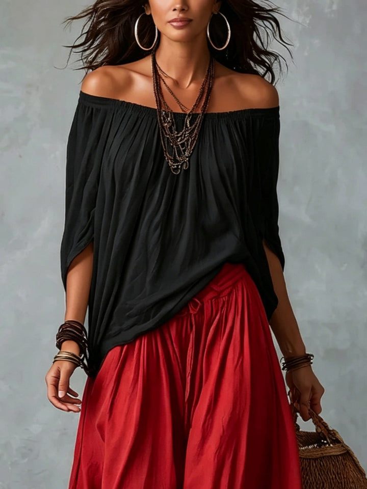 Marisol | Off-Shoulder Crop Top & Lantern Pants Set - Rayon Blend