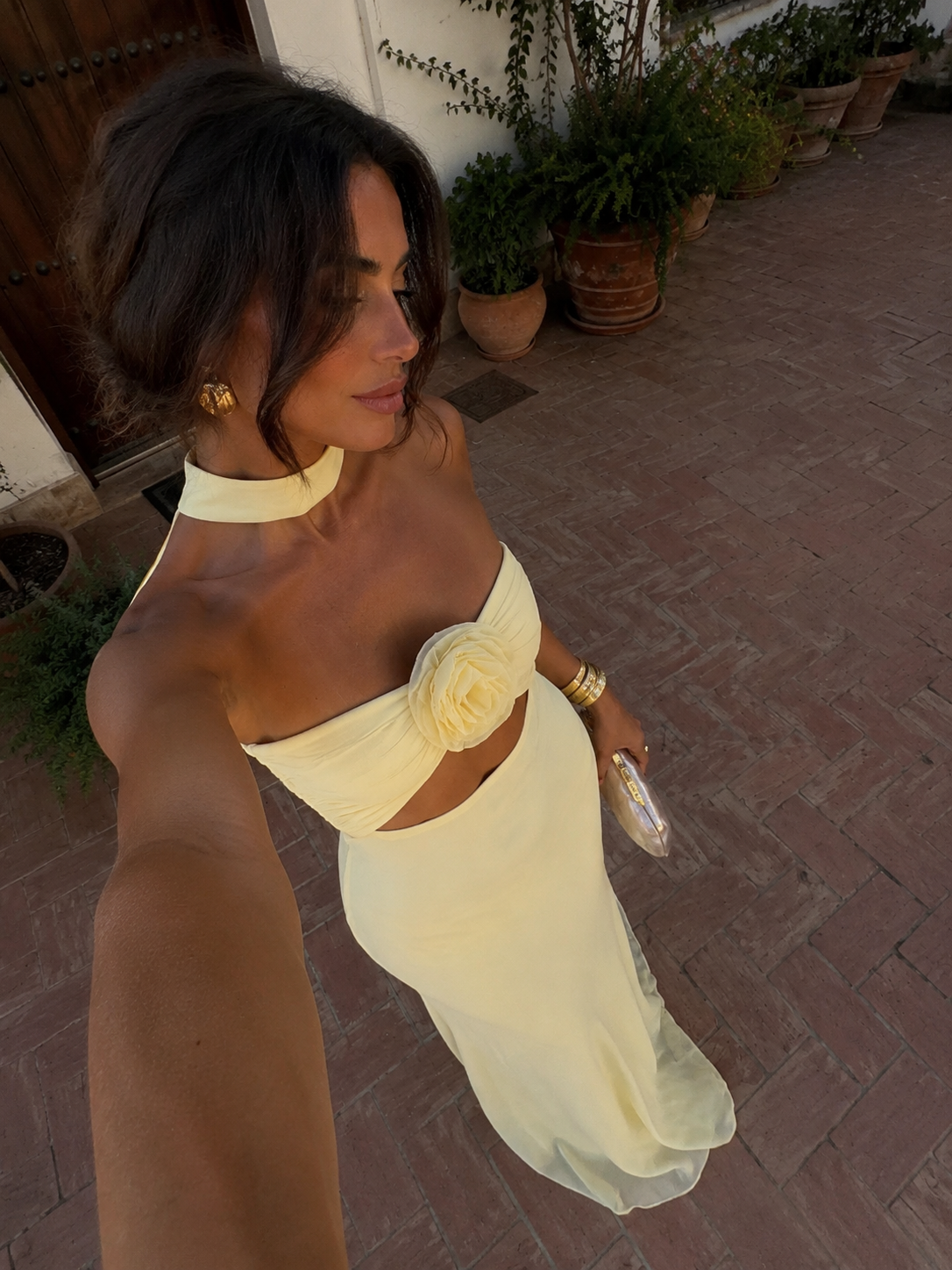 Pastel yellow dress with floral print