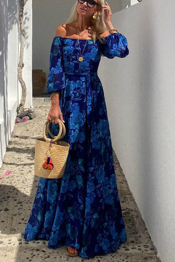 Luna™ | Floral Print Maxi Dress with Off-Shoulder Sleeves