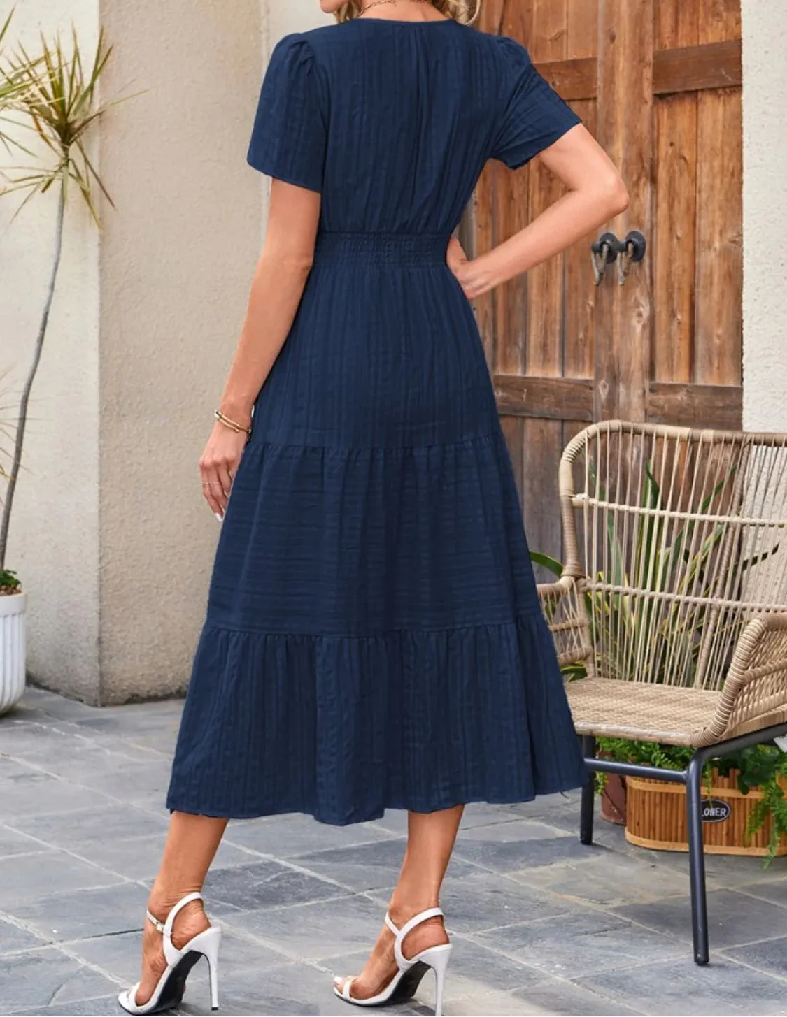 Victoria | Ruffled Midi Dress V-Neckline