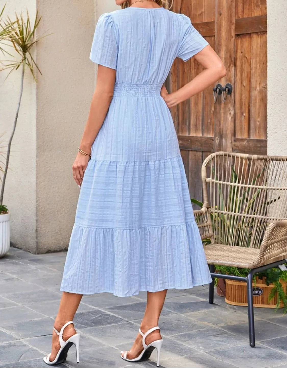 Victoria | Ruffled Midi Dress V-Neckline