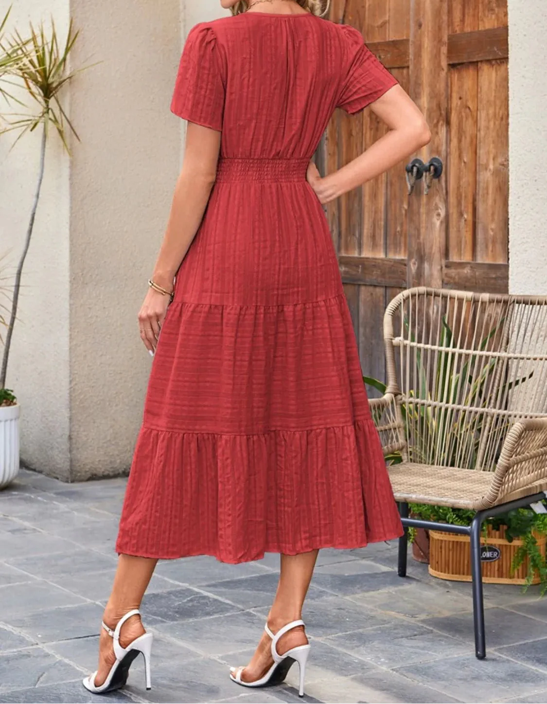 Victoria | Ruffled Midi Dress V-Neckline