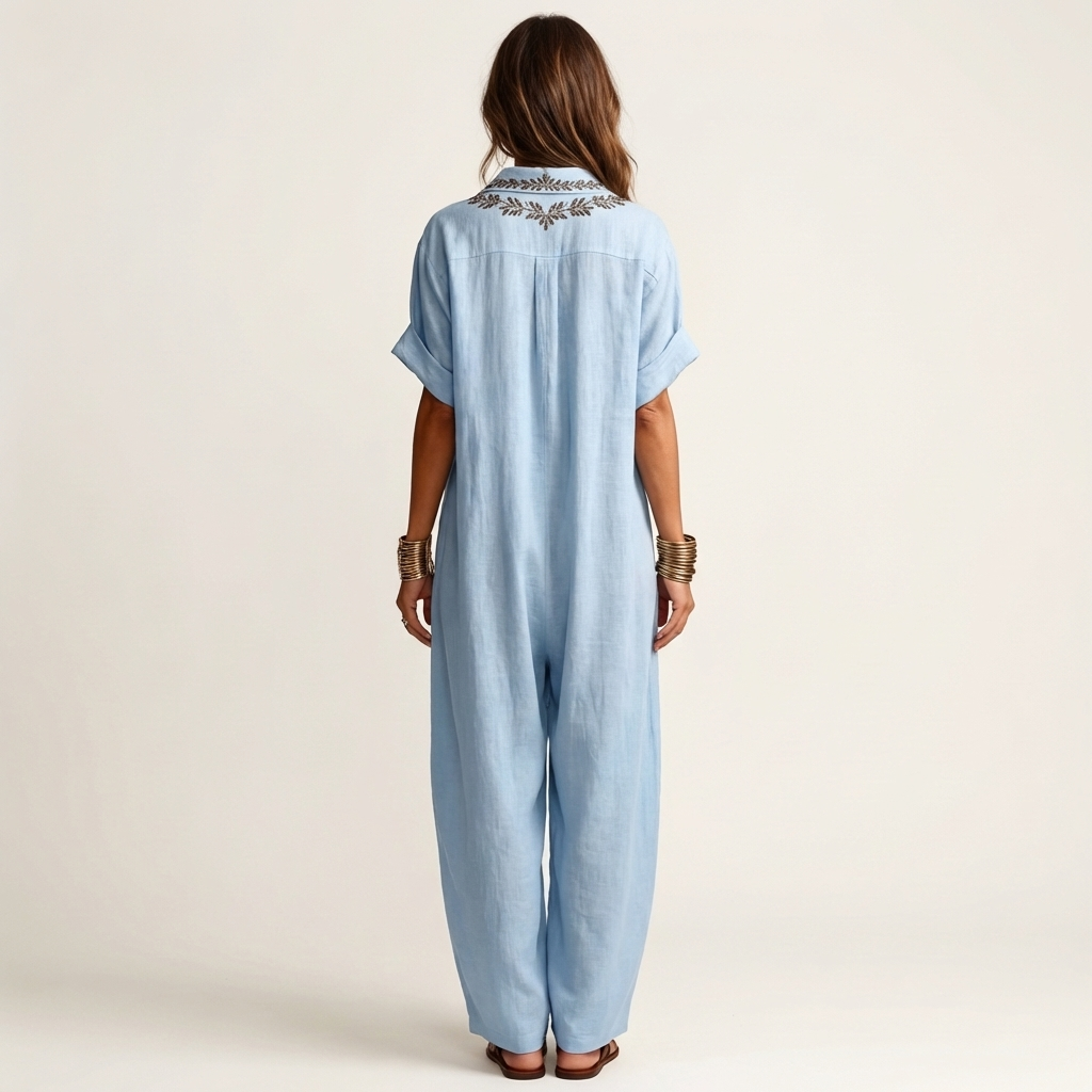 Amarina | Embroidered V-Neck Collar Maxi Dress