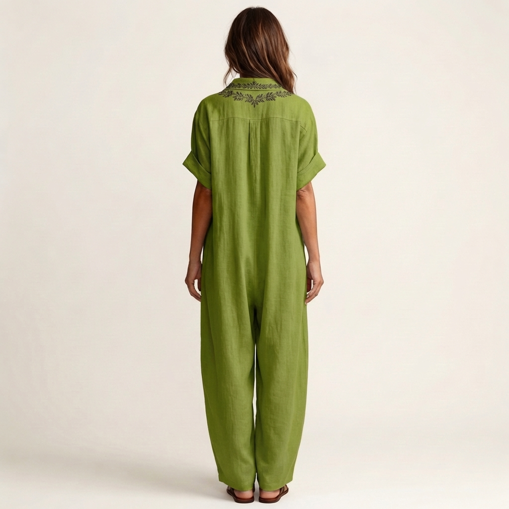Amarina | Embroidered V-Neck Collar Maxi Dress