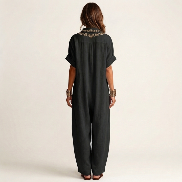 Amarina | Embroidered V-Neck Collar Maxi Dress