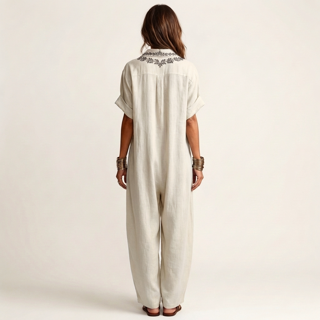 Amarina | Embroidered V-Neck Collar Maxi Dress