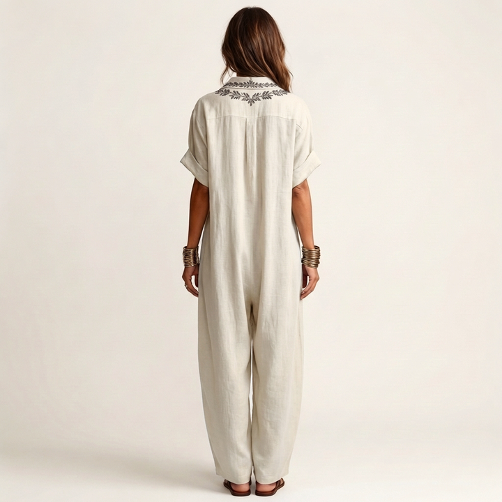 Amarina | Embroidered V-Neck Collar Maxi Dress